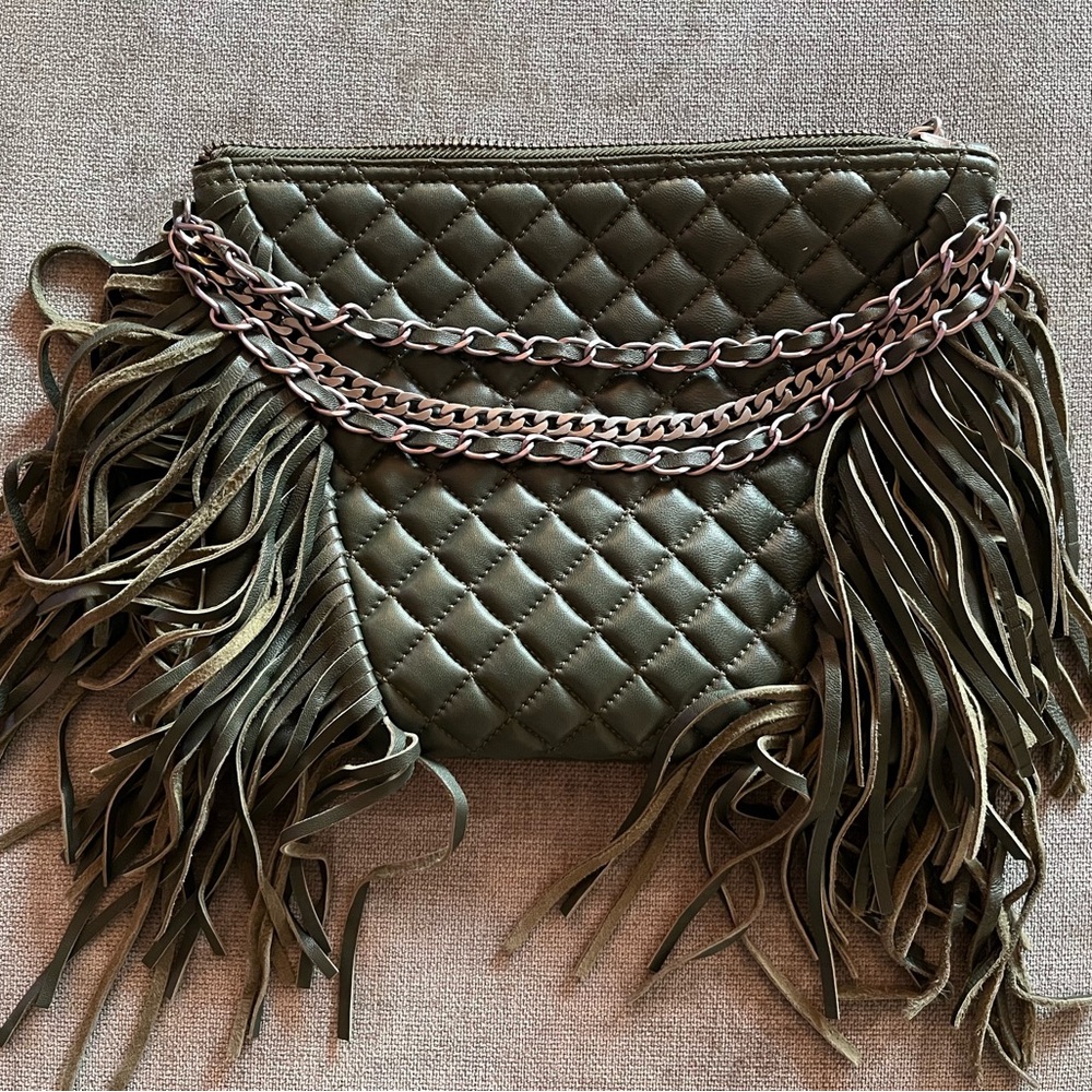 Ash Leather Quilted Crossbody Bag Green
